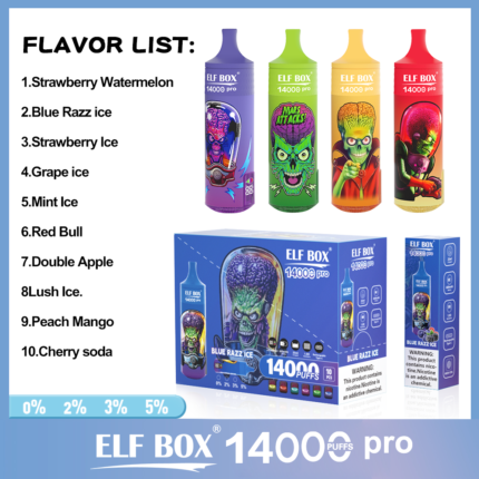Elf Box RGB 14000 Puffs 25ml 600mAh Rechargeable Battery Type C 0%/2%/3%/5%