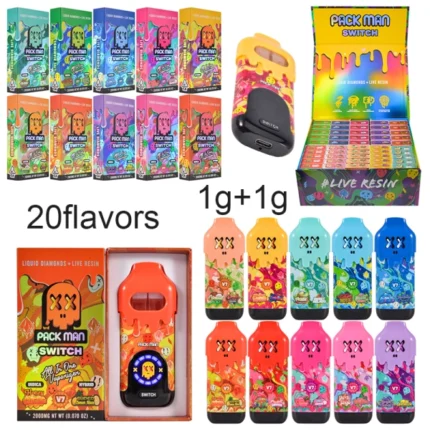 Packman Switch V7 1+1 ml Dual Chamber Disposable Vape Pen 2 Gram Empty Thick Oil Carts With Digital Screen
